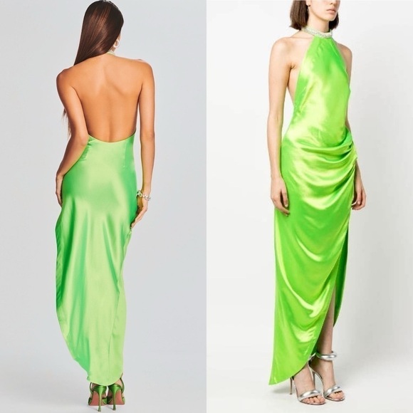 NWT RETROFETE Satin Crystal Choker Halter Sleeveless Ruched Open Back Gown L - Picture 12 of 17